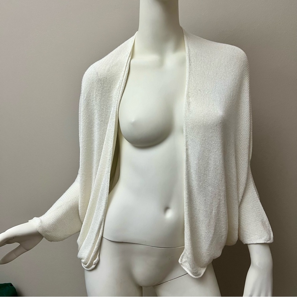 BENETTON White Knitted Cotton Cardigan Size S fits S-M